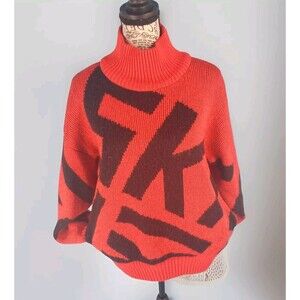 Vintage Ski Sweater Wool Bend Mock Neck Pockets Lined Red Tryolia Ripped Lining